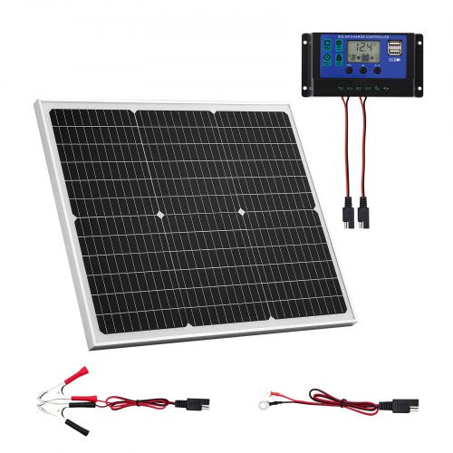 50W 12V solcellsbatteriladdare, mono-solpanel underhållsbatteriladdare med uppgraderad MPPT-kontroller, IP65 vattentät för bil, båt, husvagn, platt tak (fäste ingår ej)