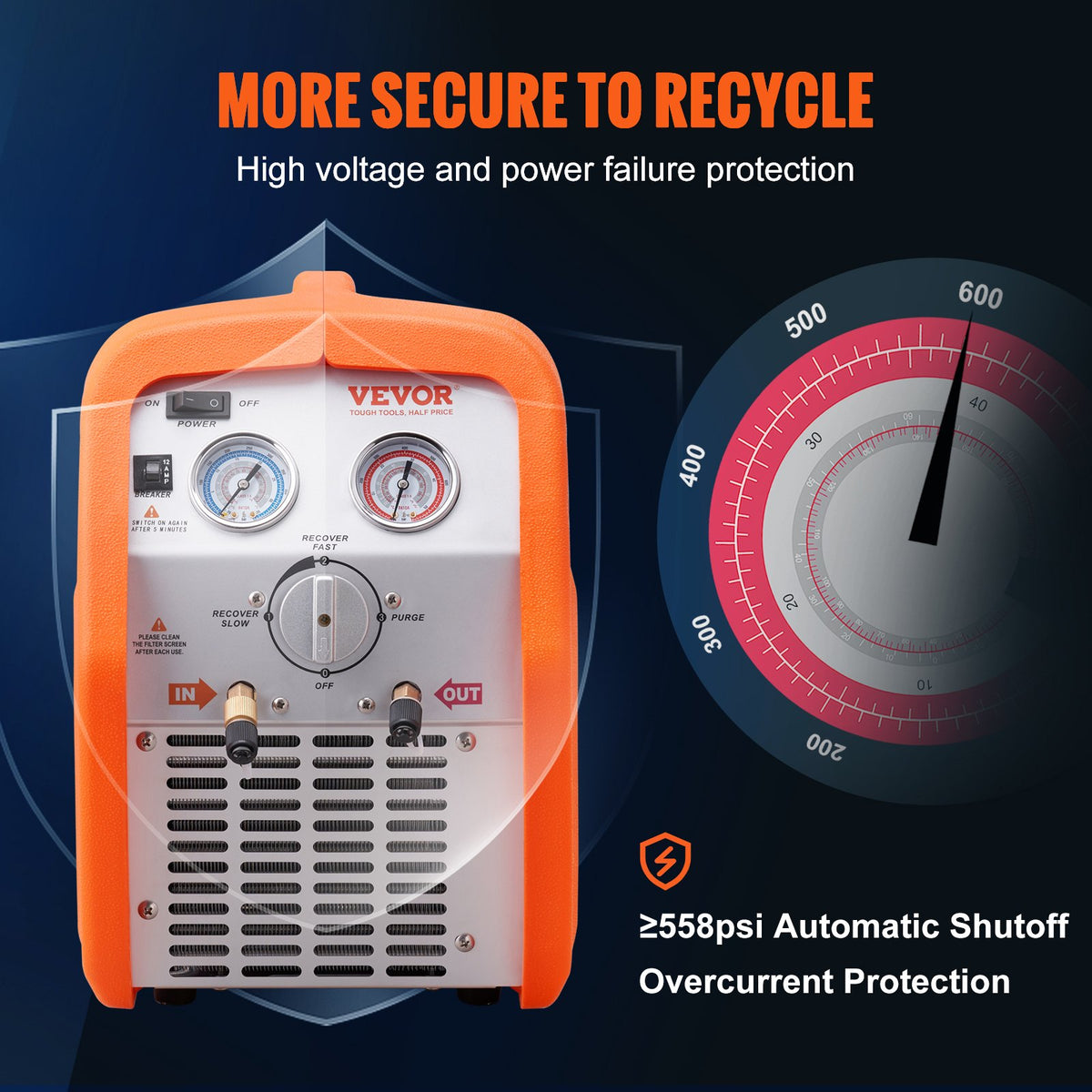 Portable 3/4 HP Refrigerant Recovery Machine - AC Recovery Machine with High Pressure Protection 220-240V 60Hz Recovery Machine HVAC for Vapor Liquid Refrigerant, Car Air Conditioning