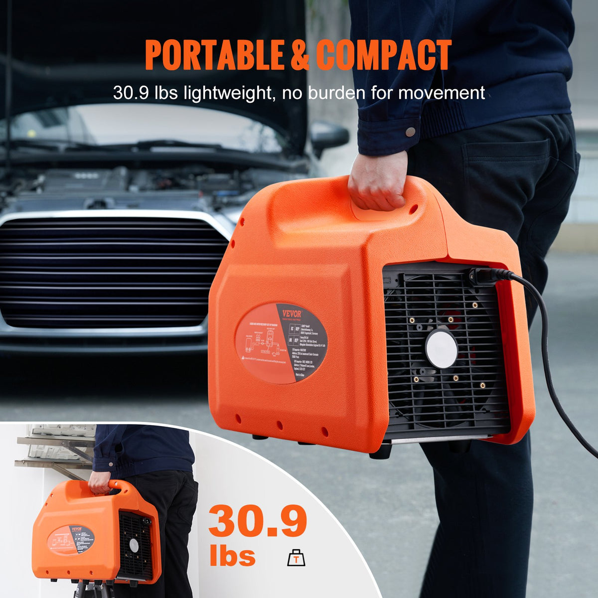 1 hk köldmedieåtervinningsmaskin - Bärbar AC-återvinningsmaskin med dubbla cylindrar och högtrycksskydd 220-240V 50Hz återvinningsmaskin HVAC för ångbaserat flytande köldmedium, billuftkonditionering