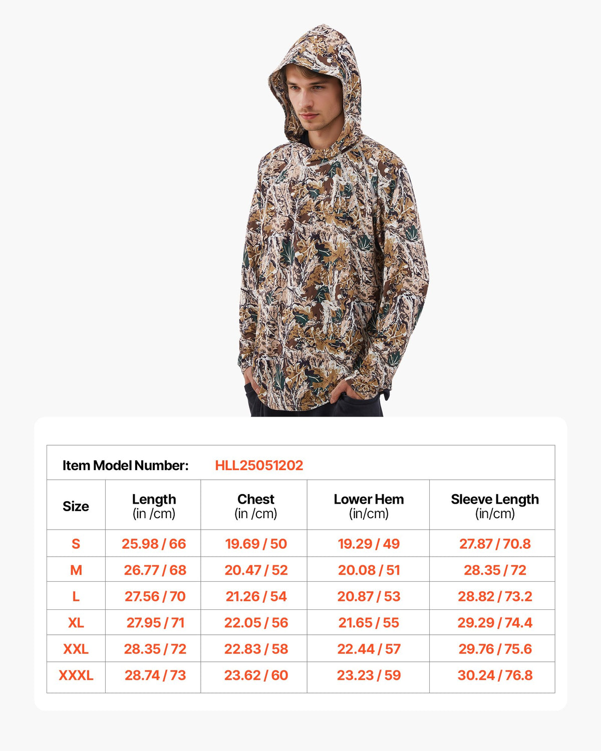 Camo Hoodie, 3X-Large Size, Men Pullover Hooded Sweatshirt, Moisture Wicking & Breathable, Quick-dry, Hiking Fishing Shirt with Hood, Long Sleeves Hunting Shirts for Spring & Summer Outdoor Work