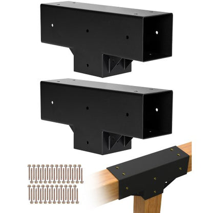 Pergola-kit 2-pack, T-formad 4x4 (faktiska 92 x 92 mm), 3-vägs pergolafästen DIY träbearbetning paviljongfäste-kit med skruvar för 92 x 92 mm träbalkar i verklig storlek för utomhusfest och bankett