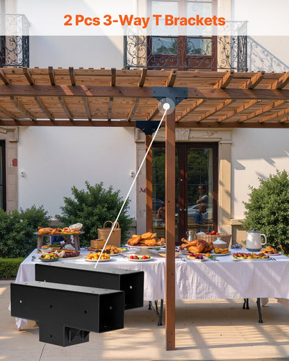 Pergola-kit 2-pack, T-formad 4x4 (faktiska 92 x 92 mm), 3-vägs pergolafästen DIY träbearbetning paviljongfäste-kit med skruvar för 92 x 92 mm träbalkar i verklig storlek för utomhusfest och bankett