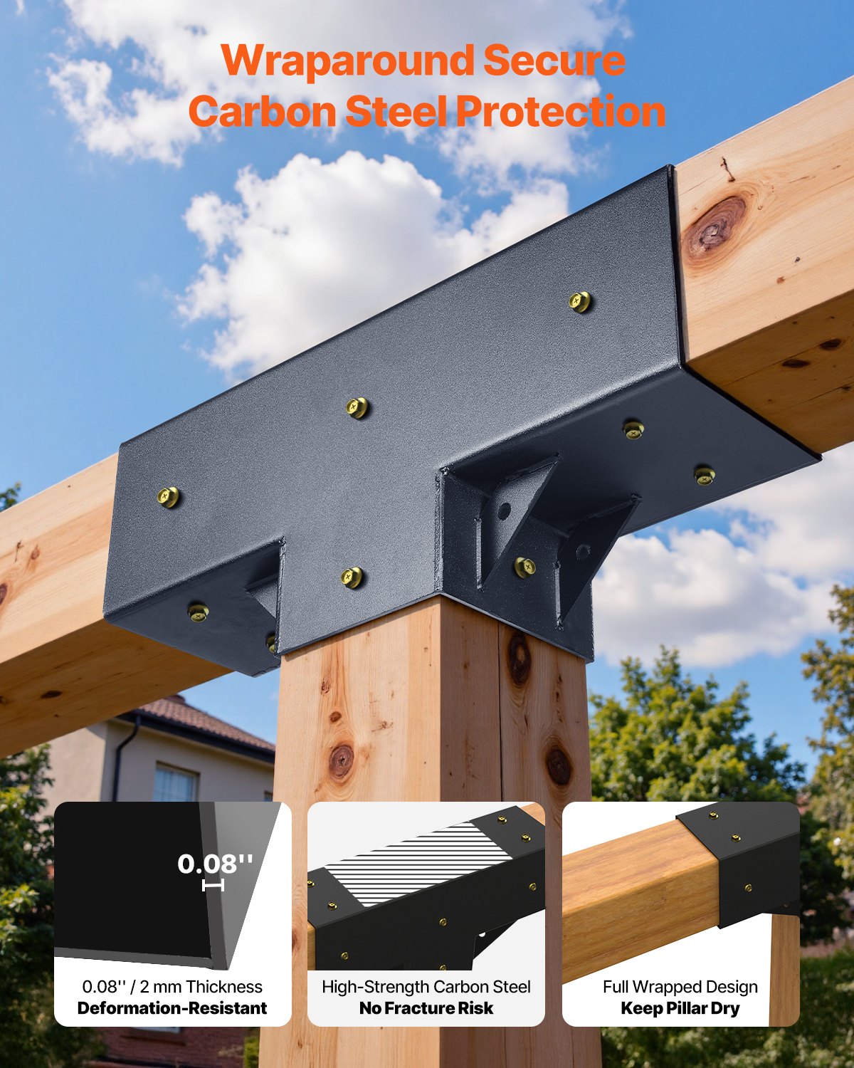 Pergola-kit 2-pack, T-formad 4x4 (faktiska 92 x 92 mm), 3-vägs pergolafästen DIY träbearbetning paviljongfäste-kit med skruvar för 92 x 92 mm träbalkar i verklig storlek för utomhusfest och bankett