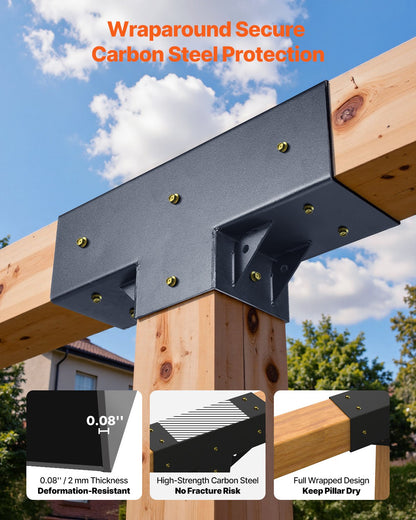 Pergola-kit 2-pack, T-formad 4x4 (faktiska 92 x 92 mm), 3-vägs pergolafästen DIY träbearbetning paviljongfäste-kit med skruvar för 92 x 92 mm träbalkar i verklig storlek för utomhusfest och bankett