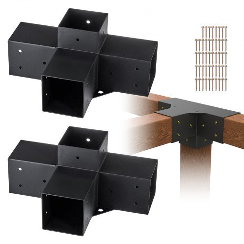 Pergolafästesats 10,2 cm x 10,2 cm, innermått 9,1 cm x 9,1 cm 2 st. 4-vägs kraftiga hörnfästen för träbearbetning, gör-det-själv-stolpebassats, enkel installation av träbjälkar för lusthus, uteplatspergolor, timmerstuga, utomhuspergolabeslag