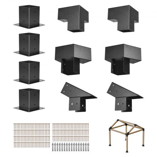 Pergola-kit, 4x4 tums pergolafästen med spetsigt tak för 92 x 92 mm virke i verklig storlek, 3-vägs/4-vägs lusthusfäste med stolpbaser och nockfästen för utomhuspergolor, lusthus, 14 st