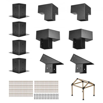 Pergola-kit, 4x4 tums pergolafästen med spetsigt tak för 92 x 92 mm virke i verklig storlek, 3-vägs/4-vägs lusthusfäste med stolpbaser och nockfästen för utomhuspergolor, lusthus, 14 st