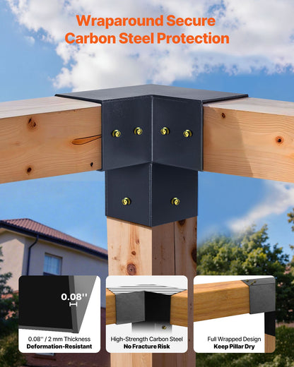 Pergola-kit, 4x4 tums pergolafästen med spetsigt tak för 92 x 92 mm virke i verklig storlek, 3-vägs/4-vägs lusthusfäste med stolpbaser och nockfästen för utomhuspergolor, lusthus, 14 st