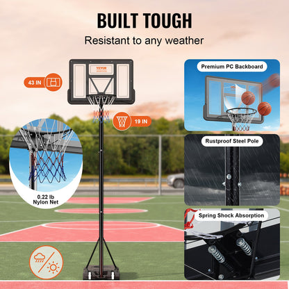 Basketkorg, 1,2-3 meter justerbar höjd, bärbar ryggstödsystem, 102 cm basketkorg och mål, basketset för barn och vuxna med hjul, stativ och fyllbar bas, för utomhus-/inomhusbruk