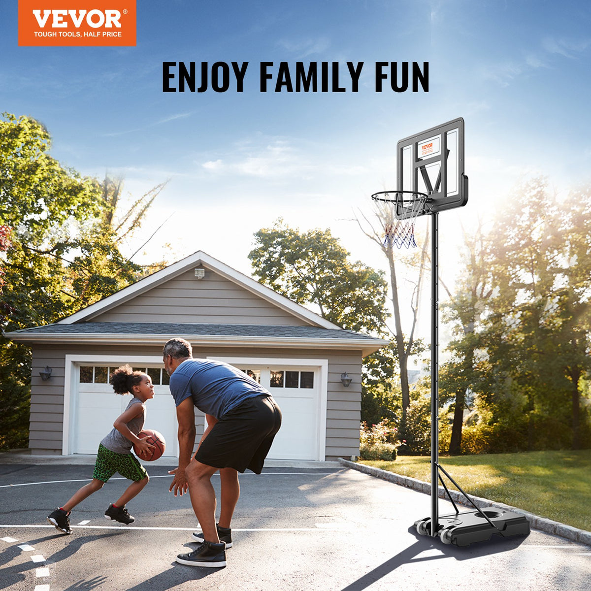 Basketkorg, 1,2-3 meter justerbar höjd, bärbar ryggstödsystem, 102 cm basketkorg och mål, basketset för barn och vuxna med hjul, stativ och fyllbar bas, för utomhus-/inomhusbruk