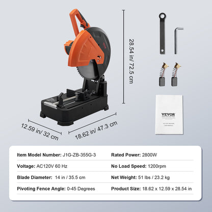 Chop Saw 35.6 cm Mitering Chop Saw for Cutting Metal Dry Cut Saw 45° Angle