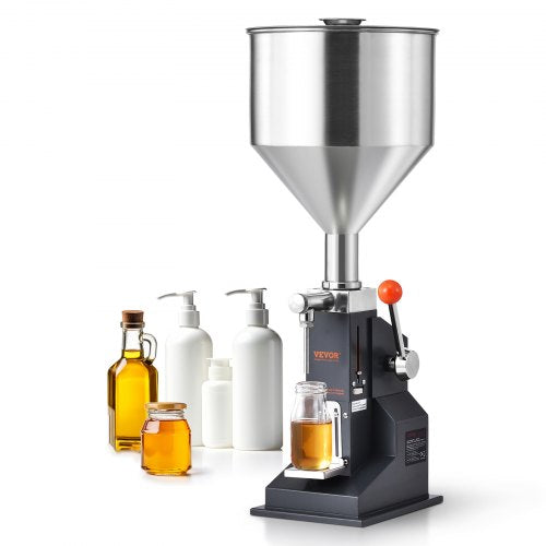 Manuell flytande fyllningsmaskin för pasta, 5-100 ml flaskfyllare, justerbar flaskfyllningsmaskin, flytande fyllmedel i rostfritt stål med behållare för mjölk, vatten, juice, eterisk olja, schampo, kosmetisk honung