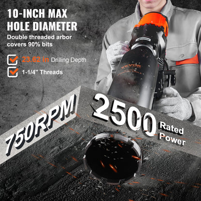 Diamond Core Drill Machine Concrete Core Drill Rig Casters 3200W 750RPM
