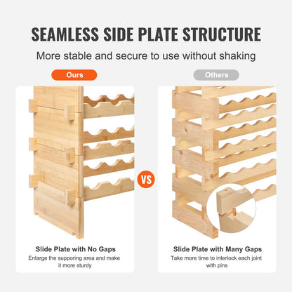 48 Bottle Stackable Modular Wine Rack Bamboo Wood Display Shelf 6-Tier