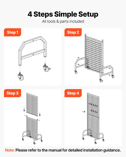 3-pack väggpaneler med rutnät, 600 x 1640 mm ställ för konstdisplayer med hjul och 30 krokar, svart rutnät i kolstål för hantverksutställning, dekoration, förvaring, anslagstavla