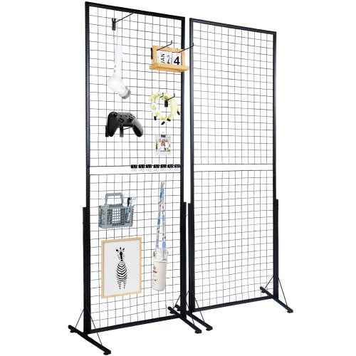 61 x 170,7 cm väggpaneler i torn, 2-pack väggmonterade displayställ med tråd och T-bas, golvstående, dubbelsidiga väggpaneler för konsthantverksmässor, butiksdisplay med extra klämmor och krokar