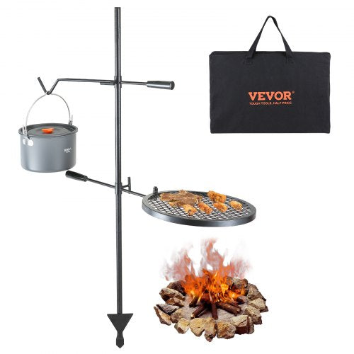 Swivel Campfire Grill Heavy Duty Steel Open Fire Cooking Grate Adjustable
