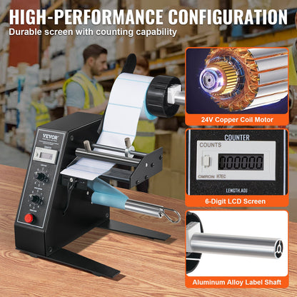 Automatisk etikettdispenser, bredd 15–125 mm, längd 3–150 mm, automatisk etikettborttagare och etikettsepareringsmaskin, hastighetsjusterbar etikettapplikator, automatisk räkning 0–999999