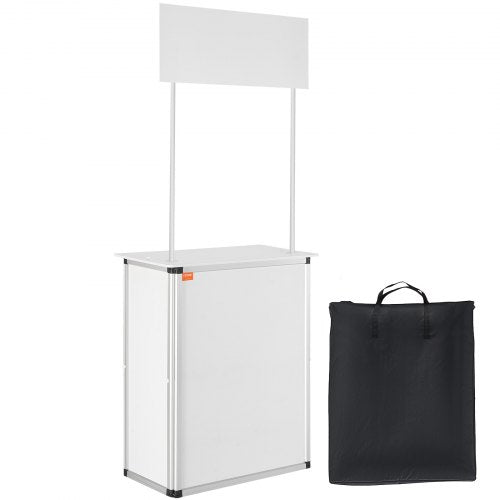 Portable Tradeshow Podium Table, 78,5 × 38 × 181,5 cm, Display Exhibition Counter Stand Booth Fair with Wall, Foldable Promotion Retail Bar Table Pop Up Podium with Storage Rack/Carrying Bag