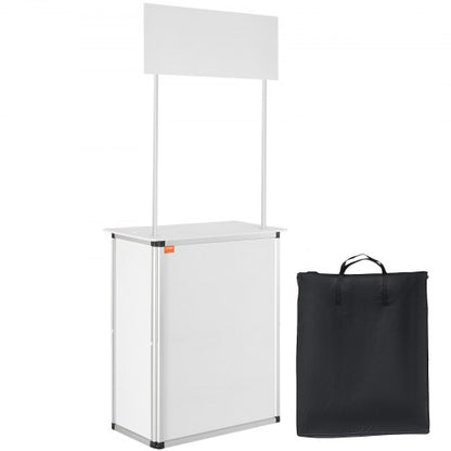 Portable Tradeshow Podium Table, 78,5 × 38 × 181,5 cm, Display Exhibition Counter Stand Booth Fair with Wall, Foldable Promotion Retail Bar Table Pop Up Podium with Storage Rack/Carrying Bag