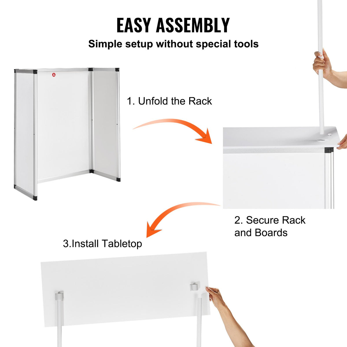 Portable Tradeshow Podium Table, 78,5 × 38 × 181,5 cm, Display Exhibition Counter Stand Booth Fair with Wall, Foldable Promotion Retail Bar Table Pop Up Podium with Storage Rack/Carrying Bag