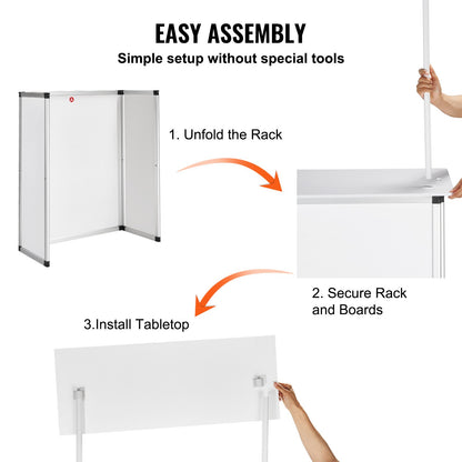 Portable Tradeshow Podium Table, 78,5 × 38 × 181,5 cm, Display Exhibition Counter Stand Booth Fair with Wall, Foldable Promotion Retail Bar Table Pop Up Podium with Storage Rack/Carrying Bag