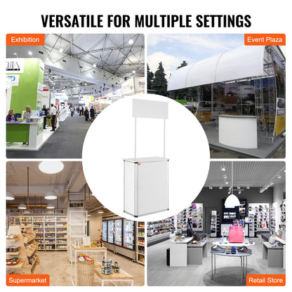 Portable Tradeshow Podium Table, 78,5 × 38 × 181,5 cm, Display Exhibition Counter Stand Booth Fair with Wall, Foldable Promotion Retail Bar Table Pop Up Podium with Storage Rack/Carrying Bag
