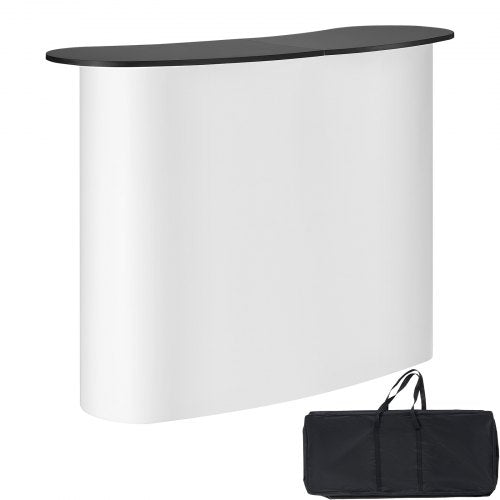 Portable Tradeshow Podium Table, 130 × 46,5 × 95 cm, Display Exhibition Counter Stand Booth Fair with Wall, Foldable Promotion Retail Bar Table Pop Up Podium with Storage Rack, Carrying Bag