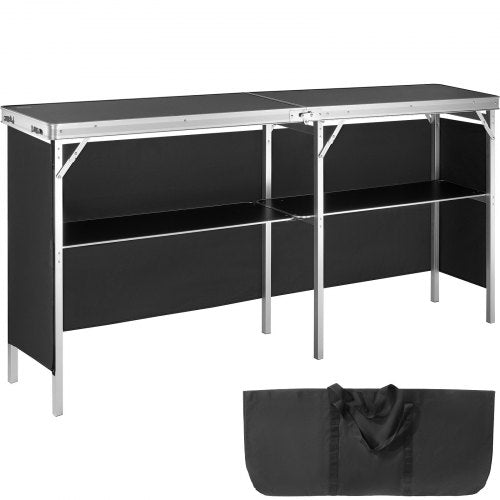 Portable Tradeshow Podium Table, 1980 x 385 x 880 mm, Display Exhibition Counter Stand Booth Fair with Wall, Foldable Promotion Retail Bar Table Podium with Storage Rack and Carrying Bag