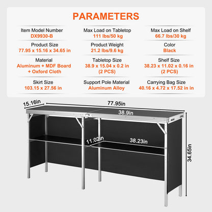 Portable Tradeshow Podium Table, 1980 x 385 x 880 mm, Display Exhibition Counter Stand Booth Fair with Wall, Foldable Promotion Retail Bar Table Podium with Storage Rack and Carrying Bag