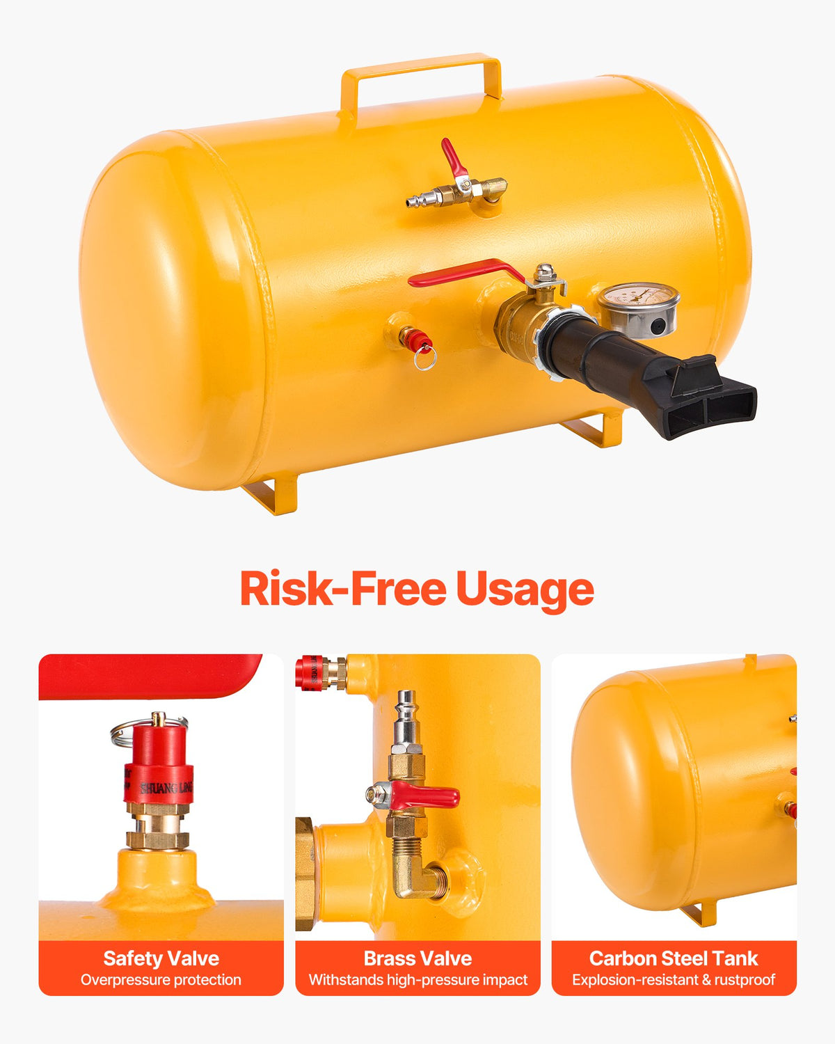 Luftfyllare för däckpärlor, 10 gallon / 37,9 l, kraftigt däckpärlsprängverktyg, 87-116 psi driftstryck, luftavtryckare för däckpärlpump för ATV, traktor, pickup, lastbil, jeep, husbil, UTV, gul