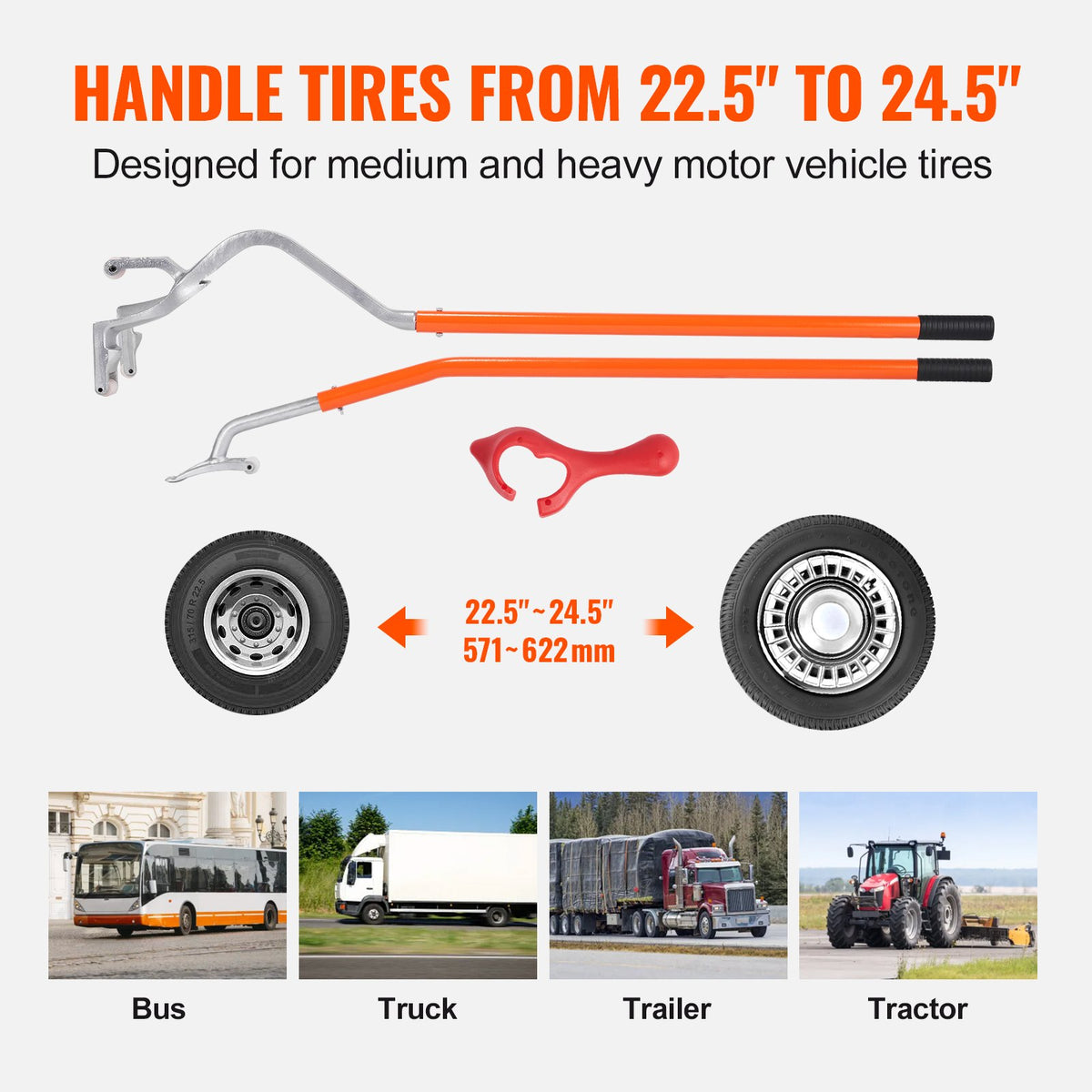 Truck Tire Changer Mount Demount 57.1-62.2 cm Radial Bias Ply/Tubeless Tire