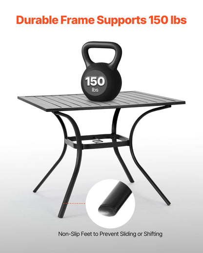 Matbord för utomhusbruk, 94 cm fyrkantiga bistrobord i metall och stål, med 38 mm paraplyhål, stora utomhusmöbler i alla väder för gräsmatta/veranda, svart