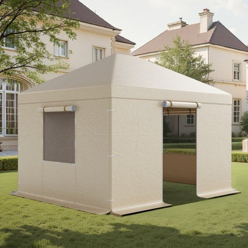 Vinterpaviljongöverdrag passar 3,07 x 3,67 m paviljonger med hård tak, allväderspaviljongöverdrag med sidoväggar och fönster, högdensitets PE-material, slutna förvaringsskydd, paviljonger ingår ej