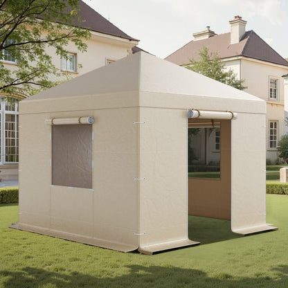 Winter Gazebo Cover Fits 3.05 x 3.05 m Hardtop Gazebos, All-Weather Gazebo Cover with Sidewalls & Windows, High-Density PE Material, Enclosed Storage Shelter Covers, Gazebos not Included