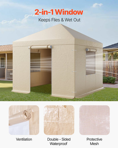 Winter Gazebo Cover Fits 3.05 x 3.05 m Hardtop Gazebos, All-Weather Gazebo Cover with Sidewalls & Windows, High-Density PE Material, Enclosed Storage Shelter Covers, Gazebos not Included