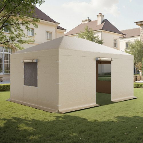 Vinterpaviljongöverdrag passar 3,68 x 4,9 m paviljonger med hård tak, allväderspaviljongöverdrag med sidoväggar och fönster, högdensitets PE-material, slutna förvaringsskydd, paviljonger ingår ej