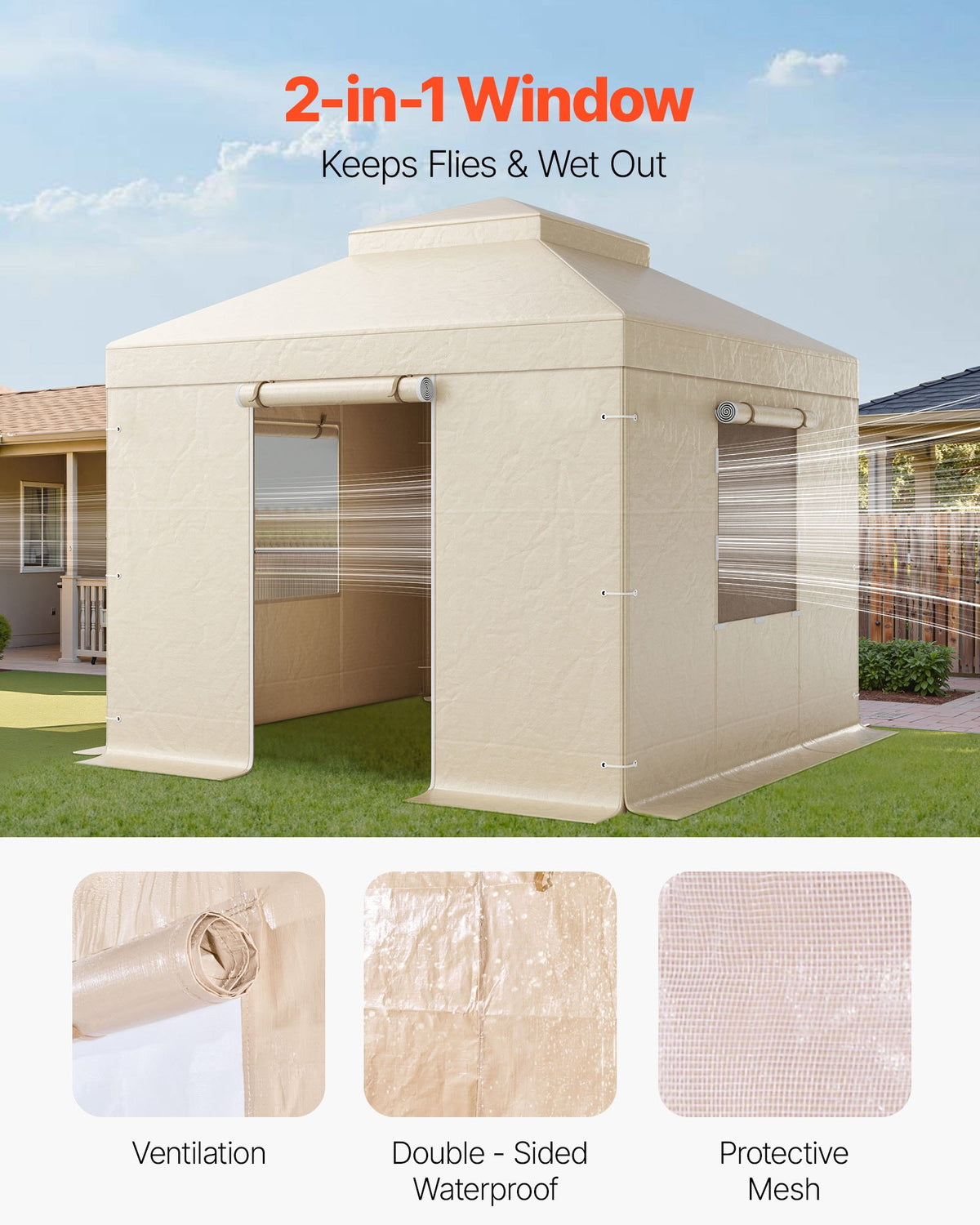 Winter Gazebo Cover Fits 3.05 x 3.05 m Hardtop Gazebos, All-Weather Double-Tiered Gazebo Cover with Sidewalls & Windows, High-Density PE Enclosed Storage Shelter Covers, Gazebos not Included