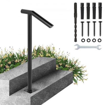 Round Type Metal Handrail Step Handrail 2 Steps Handrails for Outdoor Steps Handrails 18L x 38H Inch Steps Stair Railing for Steps with One Bolt Down Post