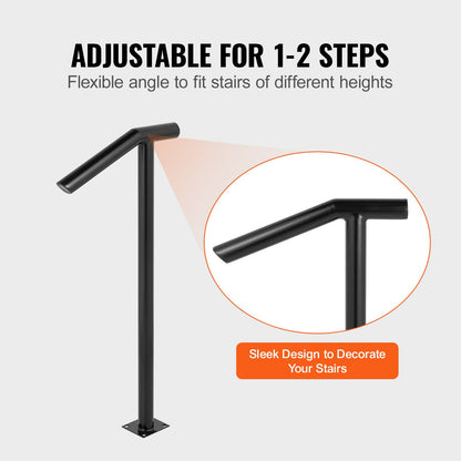 Round Type Metal Handrail Step Handrail 2 Steps Handrails for Outdoor Steps Handrails 18L x 38H Inch Steps Stair Railing for Steps with One Bolt Down Post