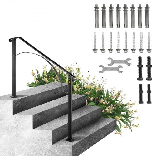 Ledstänger för utomhustrappor, passar för 3 eller 4 steg utomhusräcke, smidesjärnsledstänger i Arch#3, flexibelt verandaräcke, svarta övergångsledstänger för betongtrappor eller trätrappor