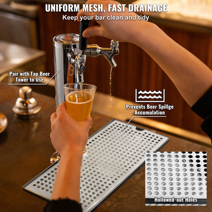 Kegerator öldroppbricka, 304 rostfritt stål droppbrickor för fat med 4 halkfria gummikuddar och avtagbart lock, värme-/kylbeständig öltorns dropppanna för bar, restaurang, kafé, hem