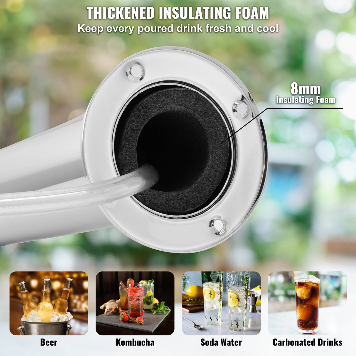 Kegerator Tower Kit, konverteringskit för öl med en tapp, öltornsdispenser i rostfritt stål med dubbel mätare, W21.8-regulator och S-System-fatkoppling, droppbricka för öl för fester och hem.