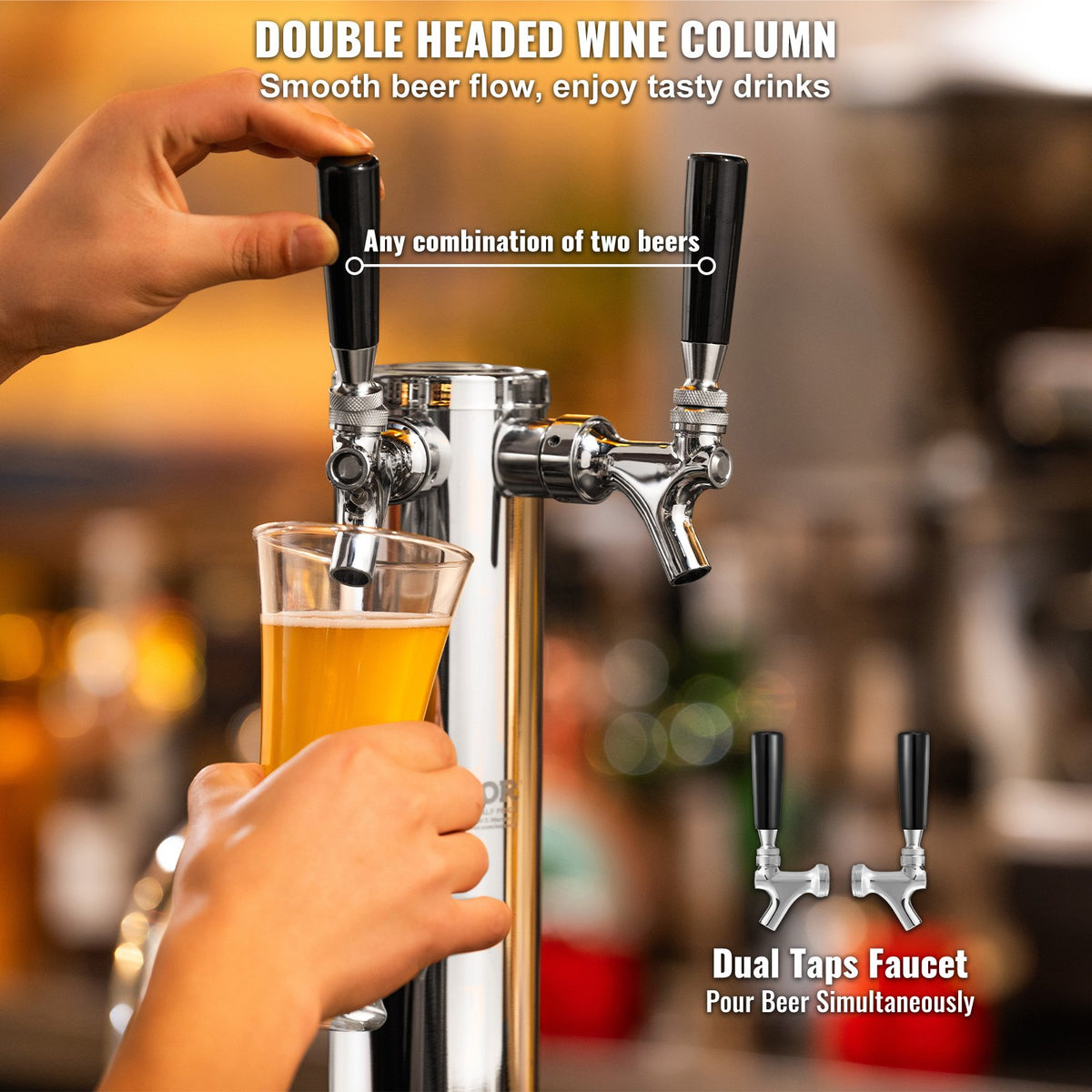 Kegerator Tower Kit, ölkonverteringskit med dubbla kranar, öltornsdispenser i rostfritt stål med dubbel mätare, W21.8-regulator och S-System-fatkoppling för fester och hem