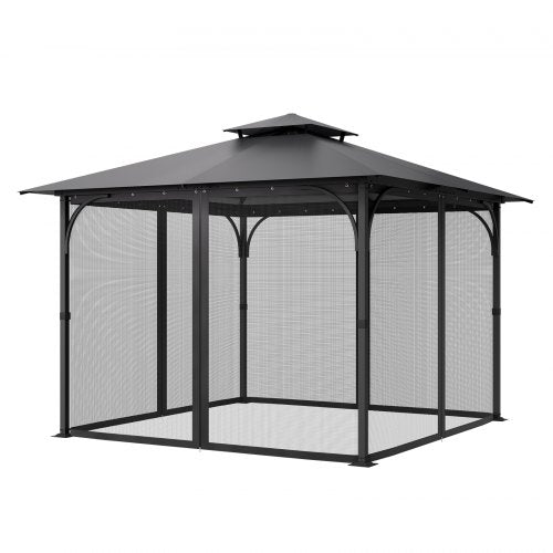 Nät för paviljonger, passar de flesta 10 x 10 x 6,5 fot paviljonggardiner, trädgårdsnät med 4 paneler på sidoväggarna, myggnät för uteplats med dubbel dragkedja, skärm för tak (endast nät)