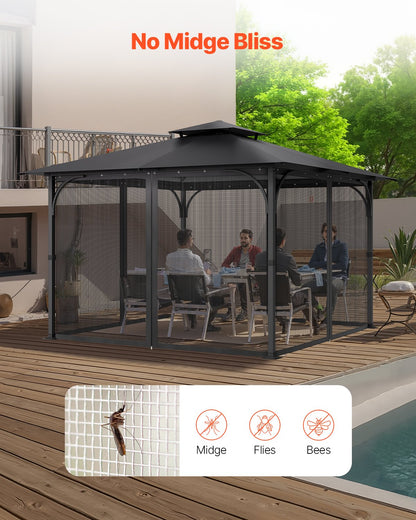 Nät för paviljonger, passar de flesta 10 x 10 x 6,5 fot paviljonggardiner, trädgårdsnät med 4 paneler på sidoväggarna, myggnät för uteplats med dubbel dragkedja, skärm för tak (endast nät)