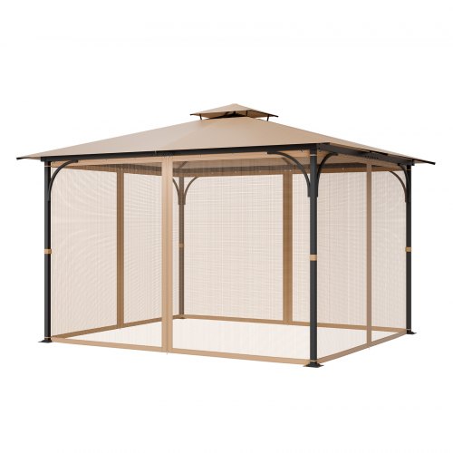 Nät för paviljonger, passar de flesta 10 x 12 x 7,3 fot paviljonger, nät för utomhusträdgård, nätgardin för paviljonger med 4 paneler på sidoväggar, myggnät för uteplats med dubbel dragkedja, skärm (endast nät)