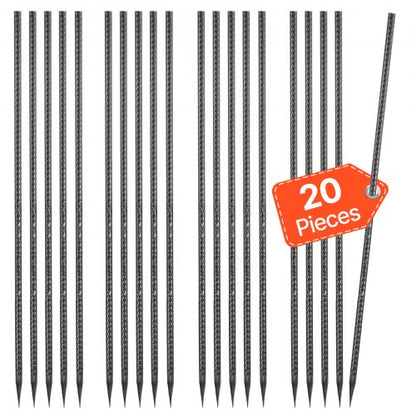 Armeringsstöttor, 609,6 mm / 24 tum, kraftiga 0,47 tum i diameter, raka jordankare i galvaniserat stål med mejselspets och rostbeständig beläggning, för trädgårdsstöd, staket, campingtält (20-pack)