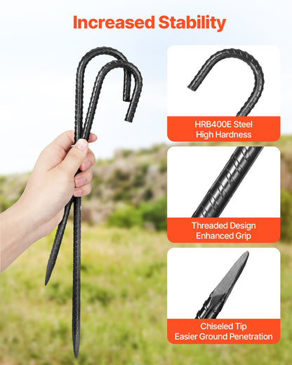 406,4 mm / 16 tum 24-pack armeringsstöttor Kraftiga J-krokar Galvaniserade markankare