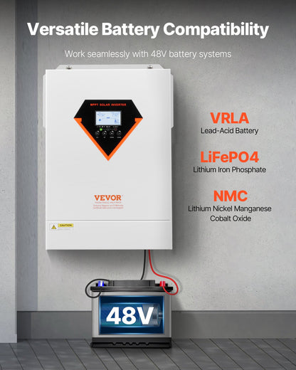 Hybrid solväxelriktare, 6000W, allt-i-ett ren sinusvågsväxelriktarladdare, 48V DC till 220/230V AC, med inbyggd WIFI 120A MPPT solcellsregulator, för off-grid system med blysyralitiumbatteri